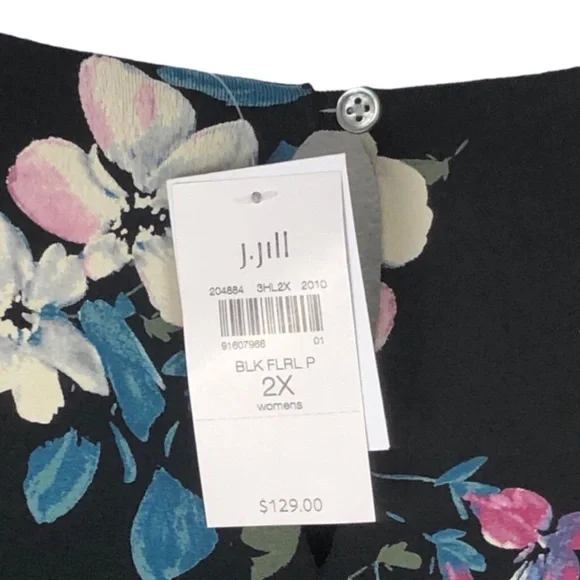 J Jill Wearever Perfect Black Floral Ballet Sleeve Dress Size 2X - Picture 13 of 16
